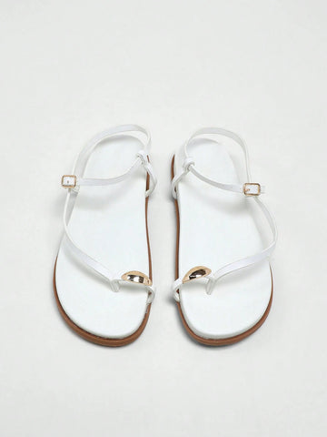 Women's Comfortable Gold Metal Toe Ring Flat Sandals