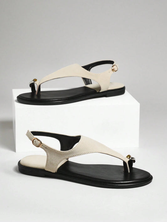 Vacation Casual Gold Decor Toe Ring Flat Sandals