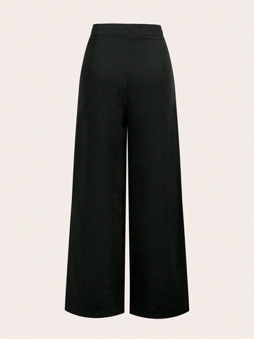 Solid Color Pleated Trousers For Women