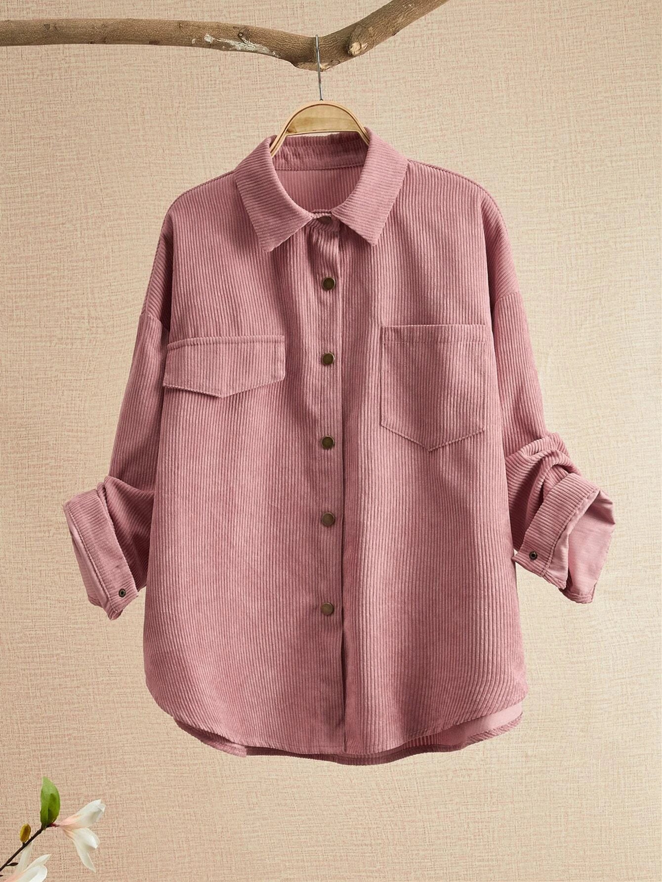 Solid Pocket Patched Button Up Corduroy Coat