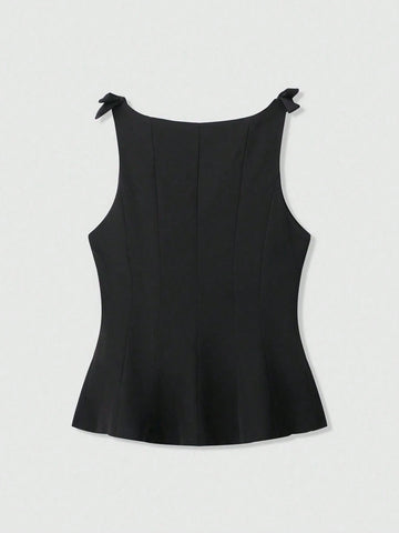 Women's Simple Solid Color Bow Decor Sleeveless Top