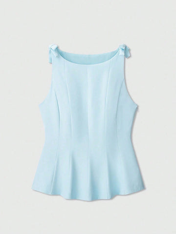Women's Simple Solid Color Bow Decor Sleeveless Top
