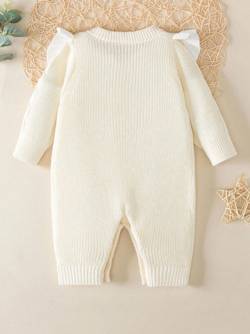 Baby Girl Checkerboard Pattern Ruffle Trim Cable Knit Romper