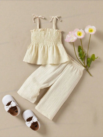 Baby Girl Solid Color Suspender Casual Jumpsuit Set