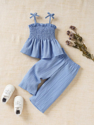 Baby Girl Solid Color Suspender Casual Jumpsuit Set