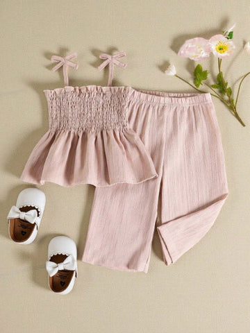 Baby Girl Solid Color Suspender Casual Jumpsuit Set