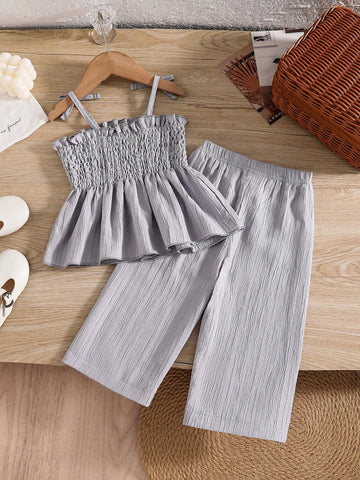 Baby Girl Solid Color Suspender Casual Jumpsuit Set