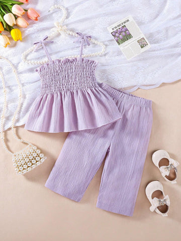 Baby Girl Solid Color Suspender Casual Jumpsuit Set