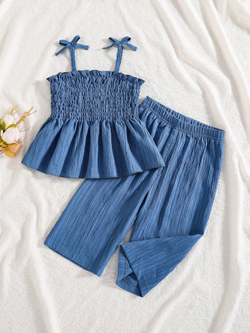 Baby Girl Solid Color Suspender Casual Jumpsuit Set