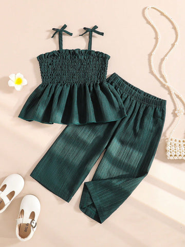 Baby Girl Solid Color Suspender Casual Jumpsuit Set