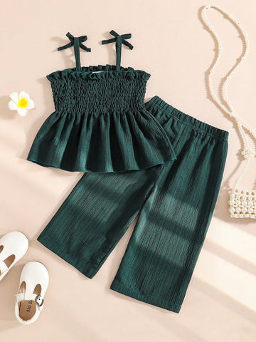 Baby Girl Solid Color Suspender Casual Jumpsuit Set