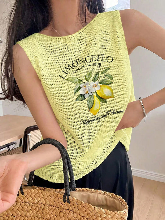 Women Vest Lemon Print ,Summer T Shirt