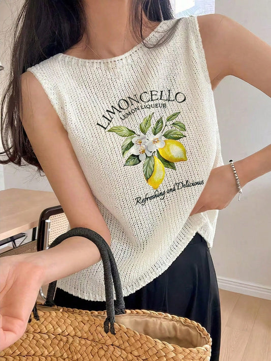 Women Vest Lemon Print ,Summer T Shirt