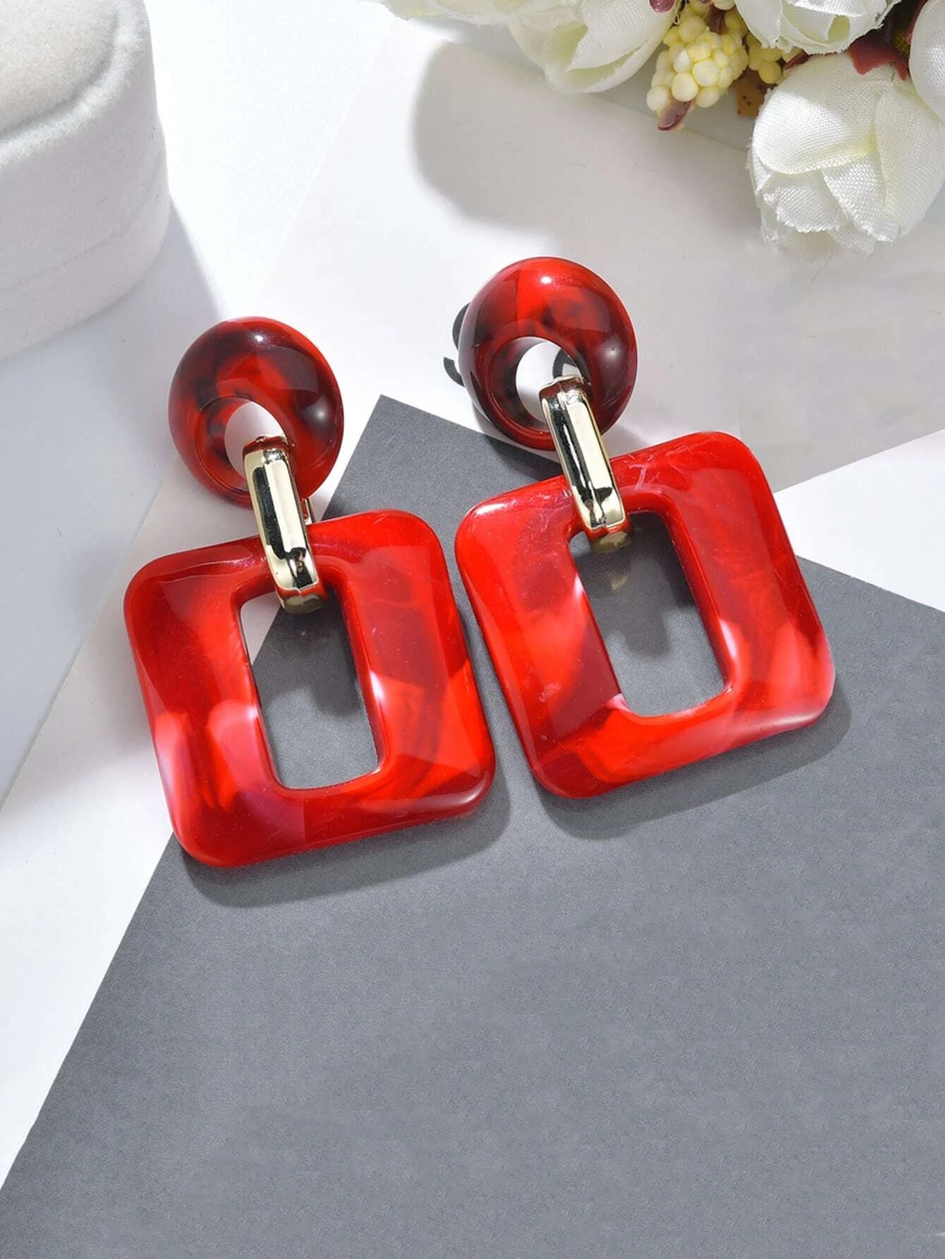 Square Decor Drop Earrings