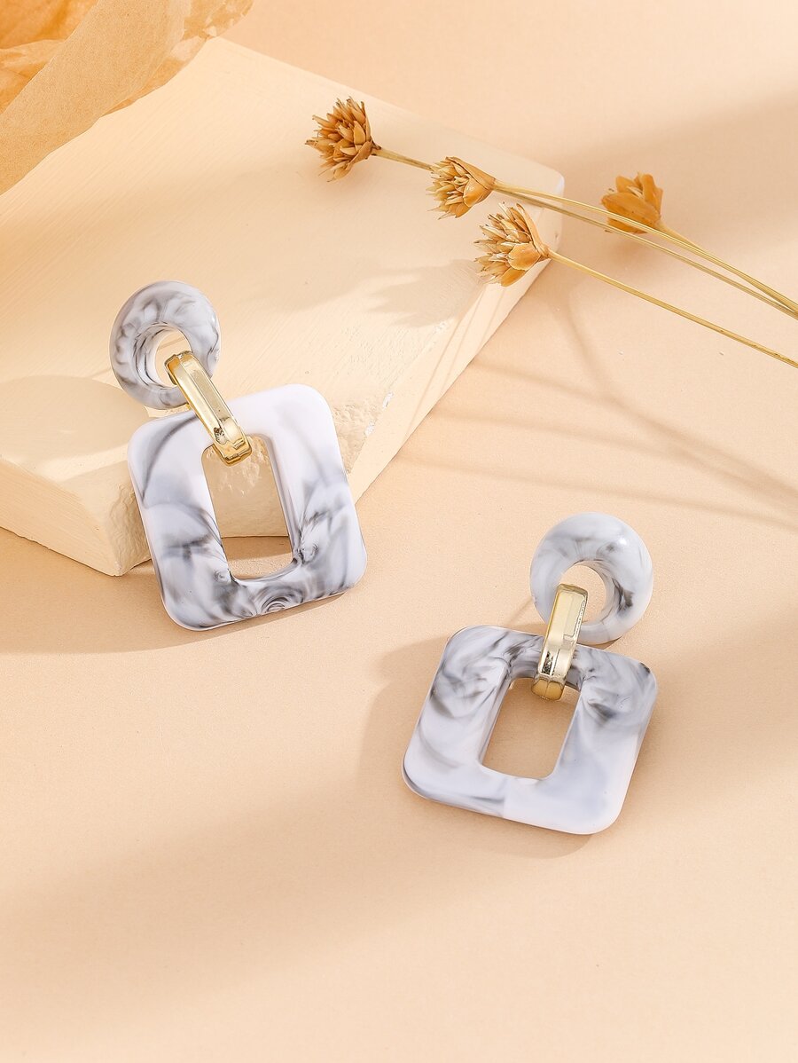 Square Decor Drop Earrings