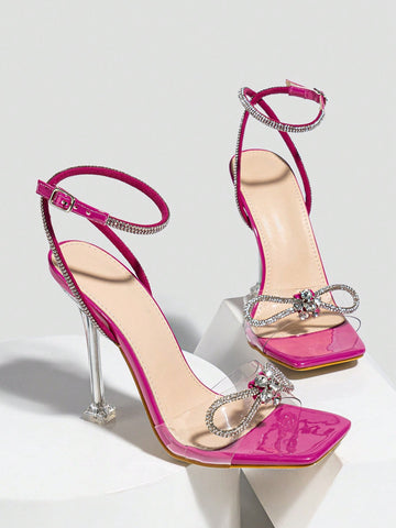 Stiletto transparent heel rhinestone summer strapless sandals