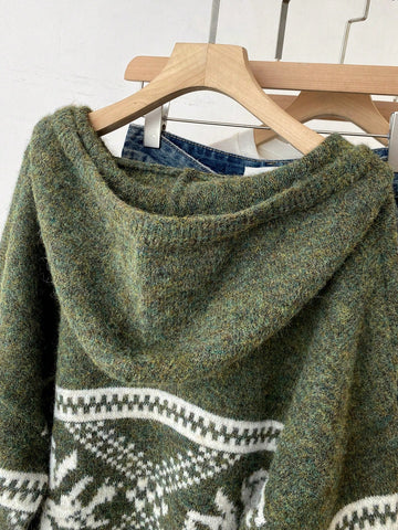 Women's Casual Colorblock Geometric Pattern Hooded Sweater