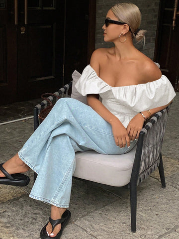 Women's Solid Color Strapless One-Shoulder Elegant Cropped Summer Top