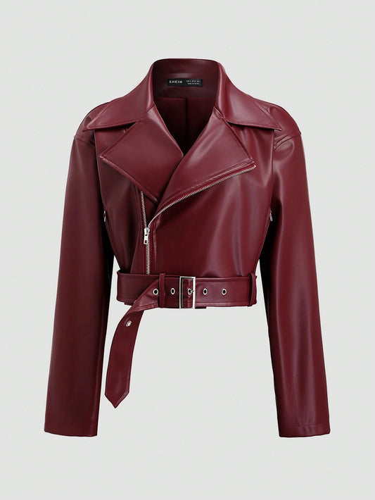 1pc Encore Red Loose Design PU Leather Jacket