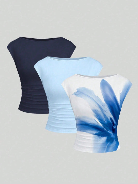Cutout Backless Moisture-Wicking Fitted Women's T-Shirt Set