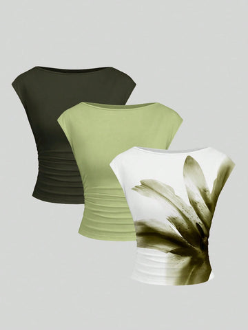 Cutout Backless Moisture-Wicking Fitted Women's T-Shirt Set