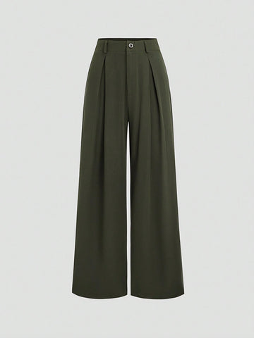 Sweetra Women's Retro Elegant Jacquard Crimp Pleated Wide-Leg Pants