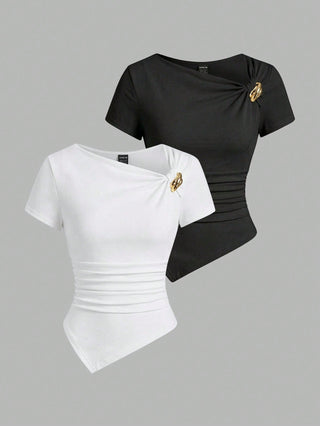 Sexy Asymmetrical Hem Button-Up Long T-Shirt