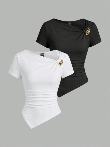 Sexy Asymmetrical Hem Button-Up Long T-Shirt