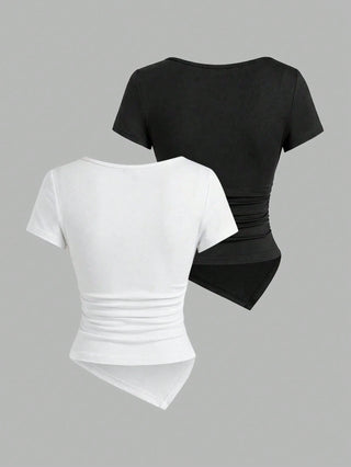 Sexy Asymmetrical Hem Button-Up Long T-Shirt
