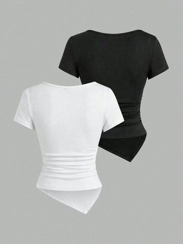Sexy Asymmetrical Hem Button-Up Long T-Shirt