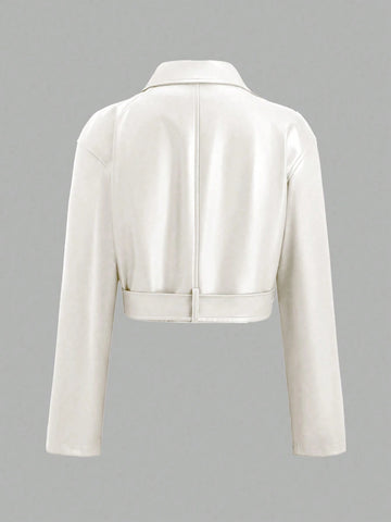 1pc Encore Red Loose Design PU Leather Jacket