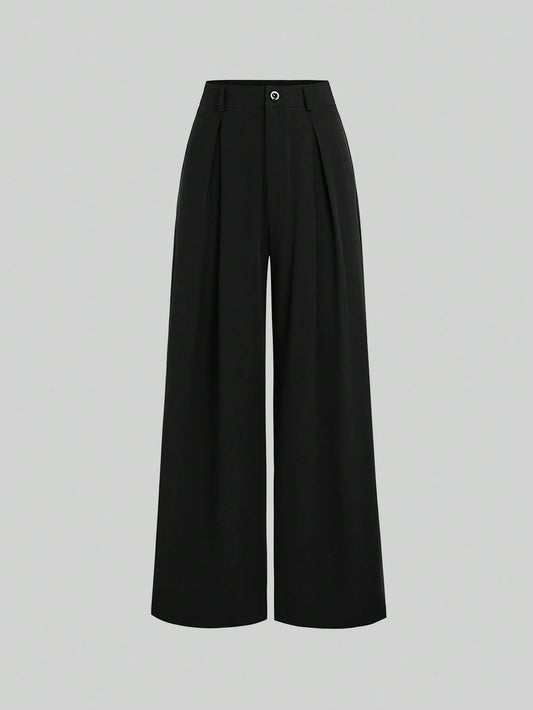Sweetra Women's Retro Elegant Jacquard Crimp Pleated Wide-Leg Pants