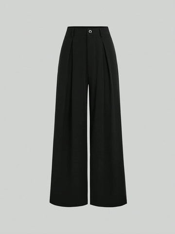 Sweetra Women's Retro Elegant Jacquard Crimp Pleated Wide-Leg Pants