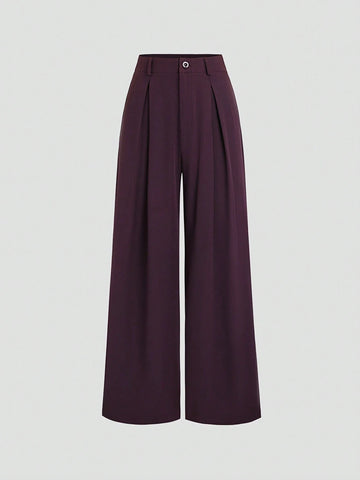 Sweetra Women's Retro Elegant Jacquard Crimp Pleated Wide-Leg Pants