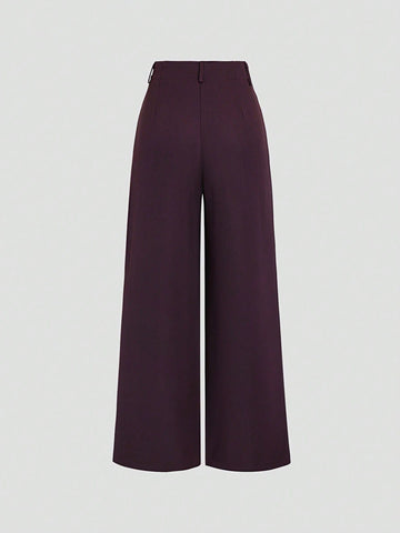 Sweetra Women's Retro Elegant Jacquard Crimp Pleated Wide-Leg Pants