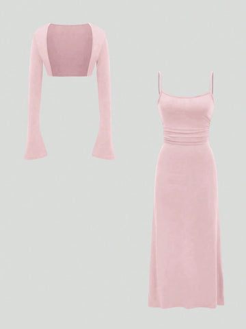 Sweetra Women's Solid Color Casual Two-Piece Set