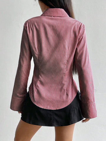 Women's Casual Slim Fit Striped Long Sleeve Shirt