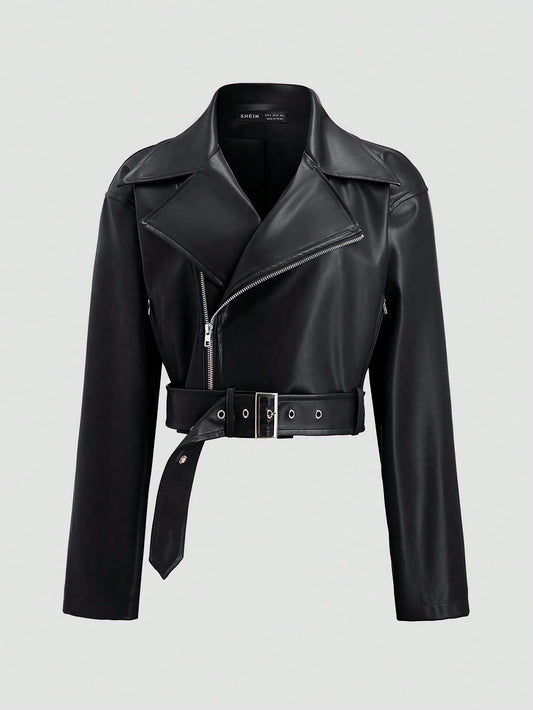 1pc Encore Red Loose Design PU Leather Jacket