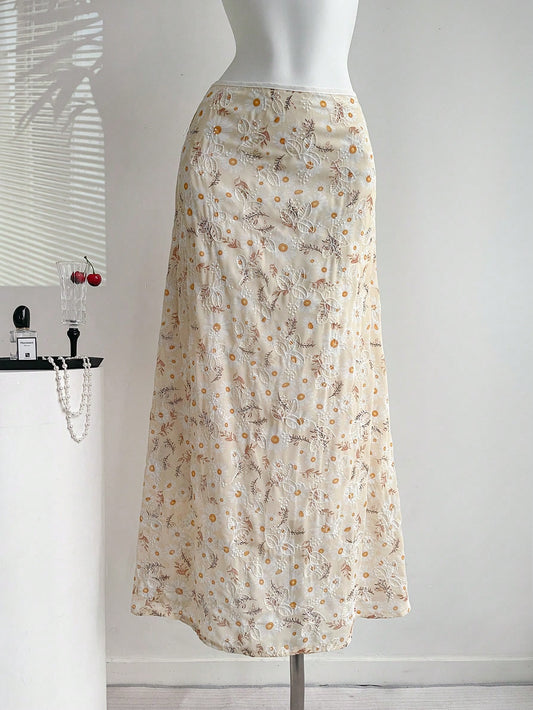 Sweetra Women's New Elegant Simple Refreshing Vacation Style A-Line Skirt