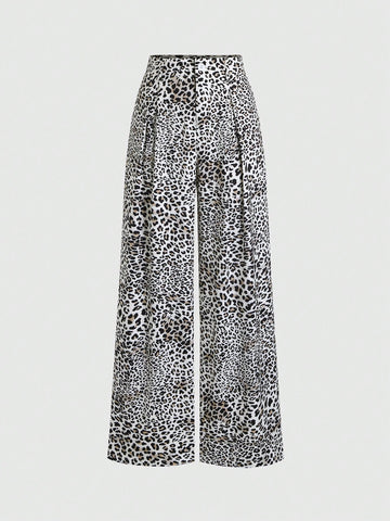 Sweetra Women's Retro Elegant Jacquard Crimp Pleated Wide-Leg Pants