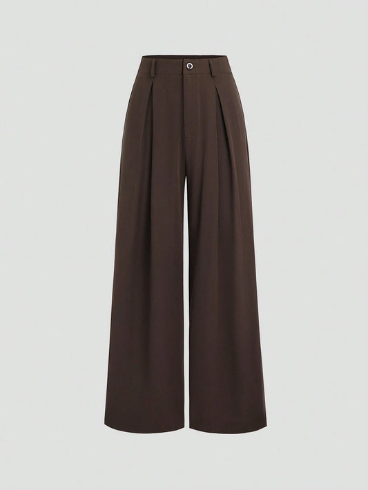 Sweetra Women's Retro Elegant Jacquard Crimp Pleated Wide-Leg Pants