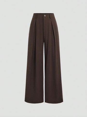 Sweetra Women's Retro Elegant Jacquard Crimp Pleated Wide-Leg Pants