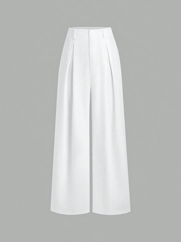 Sweetra Women's Retro Elegant Jacquard Crimp Pleated Wide-Leg Pants