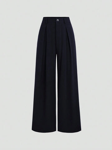 Sweetra Women's Retro Elegant Jacquard Crimp Pleated Wide-Leg Pants
