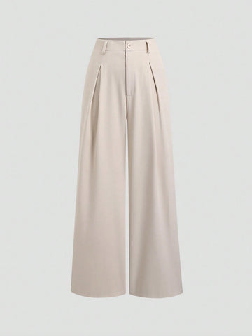 Sweetra Women's Retro Elegant Jacquard Crimp Pleated Wide-Leg Pants