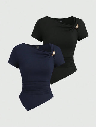 Sexy Asymmetrical Hem Button-Up Long T-Shirt