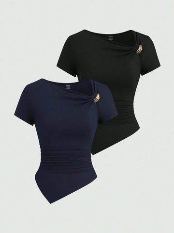 Sexy Asymmetrical Hem Button-Up Long T-Shirt