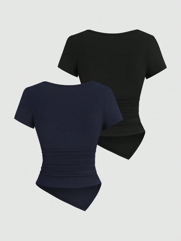 Sexy Asymmetrical Hem Button-Up Long T-Shirt