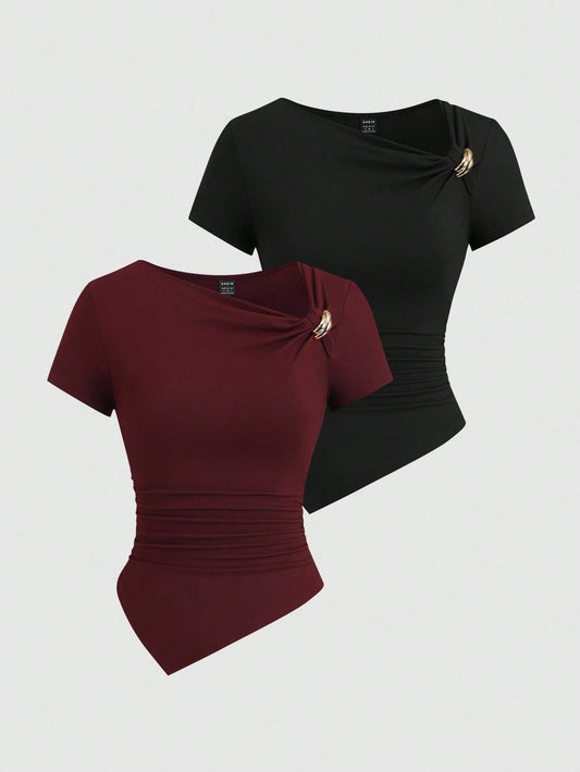 Sexy Asymmetrical Hem Button-Up Long T-Shirt