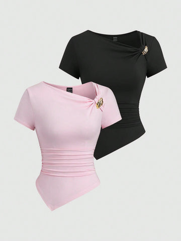 Sexy Asymmetrical Hem Button-Up Long T-Shirt